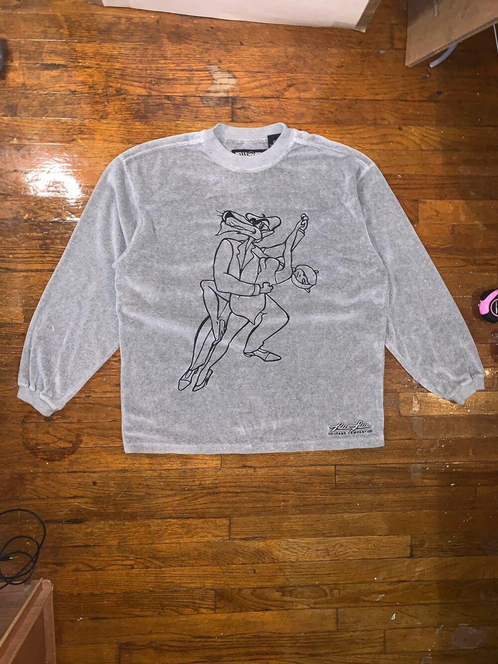 Vintage Y2K Pelle Pelle Marc Buchanan Velour Graphic Shirt Mens Large Gray